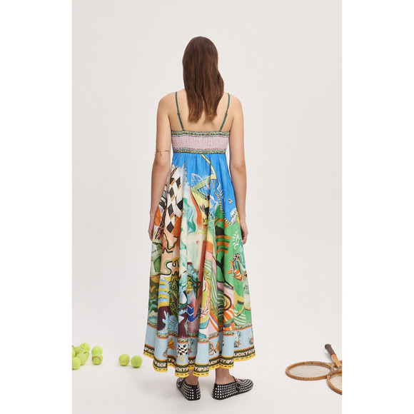 ALEMAIS Lucky Pace Shirred Linen Midi Sun Dress US 4 - Picture 7 of 11